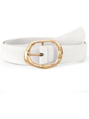 Women's White Black Faux Leather Casual Waist Stylish Fashion Belt Gold Buckle